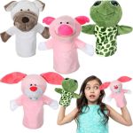 Roundfunny 4 Pcs Hand Puppet Animal With Working Mouth 9.8 Inch Animal Puppet Soft Plush Toy For Storytelling Theater Preschool