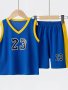 Boys 2-PIECE Athletic Set Sleeveless Number 23 Jersey & Shorts Youth Basketball Sports Outfit Casual Loose Fit Blue And Yellow