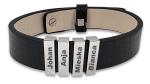 Black P Leather Bracelet & 4 Engraved Sliders