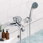 Wall Mounted Single Lever Bathtub Faucet With Pulsing Shower Head