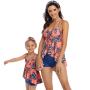 Matching Mom Or Daughter Peach Tropical Print Boyleg Two-piece Swimwear - XL