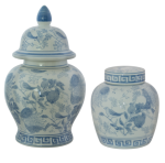 Blue And White Ginger Jar With Lid Set Of 2