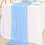 Elegant Light Blue Gauze Table Runner - 88.9CM X 299.72CM Sheer Pleated Design For Wedding Reception Bridal Shower & Party Decor