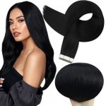 Full Shine Black Tape In Hair Extensions Human Hair 28INCH Human Hair Extensions Tape In 50G Long Silky Straight Extension Color