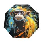 Kaaviyo Watercolor Art Monkey Umbrella Windproof Automatic Foldable Umbrells Auto Open Close For Men Women Kids
