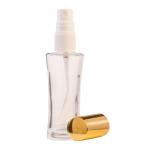 30ML Clear Glass Round Base Waisted Perfume Bottle With White Spray & Gold Cap 18 410