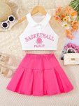 2PCS Girls Basketball Peace Print Outfits Comfy Sets For Spring Summer Sports Party Gift