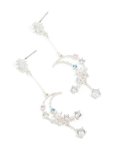 Silver Plated Cubic Zirconia Moon & Butterfly Drop Earrings