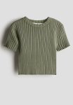 Rib-knit Top - Khaki Green