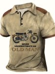 Men's Trendy Motorcycle Print Short Sleeve Button Up Lapel Shirt For Summer Daily