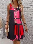 Allover Print Tank Dress Casual Crew Neck Sleeveless Dress For Summer Women's Clothing