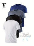 4PCS Set Of Solid Color Crew Neck T-shirts For Men Quick Dry Breathable Sports Tee For Male Lightweight And Comfy Top For Fitnes