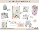 Cot Duvet Bedding Pink Flowers Green Leaves And Birds Set