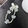 Elegant Pearl Bead Lanyard With Butterfly Charms 1PC Resin Anti-Lost Phone Wrist Strap Chic Mobile Keychain Ideal Gift For Family And Friends