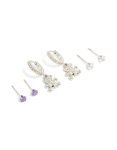 Tweens Stainless Steel Cubic Zirconia Bear Stacker Earrings 3-PACK