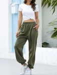 Solid Color Fitted Bottom Joggers Casual Sporty Pants For Spring & Summer Women's Clothing