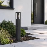 Metal Square Black Outdoor Bollard Light With Clear Glass