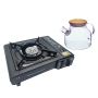 Single Burner Canister Camping Gas Stove Black Travel Case And 1.5L Glass Kettle