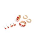 Goldair Gold Red Enamel Huggie & Stud Earrings 3-PACK