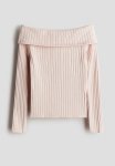 Rib-knit Off-the-shoulder Top - Pink