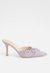 Eyelet Bow Backless Court Shoes - Lilac