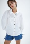 Balloon-sleeved Blouse - White