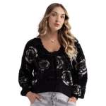 Rose Print Fluffy Cardi - Black Free