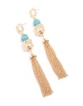 Goldair Gold Aqua Beaded Hammered Chain Drop Earrings