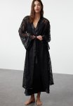 Satin Lace Dressing Gown - Black