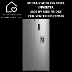 Midea Stainless Steel Inverter Side By Side Fridge - 513L Water Dispenser