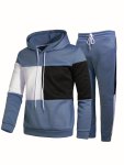 Men's Colorblock Hooded Sweatshirt Casual Outfit Set 2 Pieces Long Sleeve Pullover Hoodies And Drawstring Sweatpants