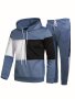 Men's Colorblock Hooded Sweatshirt Casual Outfit Set 2 Pieces Long Sleeve Pullover Hoodies And Drawstring Sweatpants