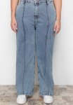 Plus High Waist Ribbed Wide-cut Jeans - Light Blue