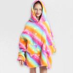 Kids Rainbow Unicorn Oversized Plush Blanket Hoodie