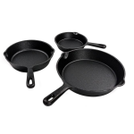 Lifespace Quality 3 Piece Matt Black Cast Iron Skillet Pan Set