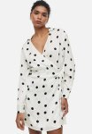 Satin Wrap Shirt Dress - White Spotted