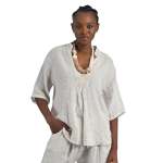 Crochet Flower Linen Top - Stone L xl