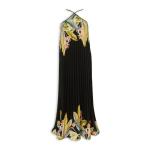 Tropical Print Pleated Maxi Dress