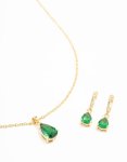 Goldair Gold Plated Emerald Teardrop Diamante Drop Necklace & Earrings Set