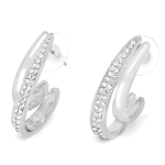 Silver Tone Double Row Huggie Earrings With Clear Crystals