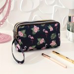 Long Wallet With Tropical And Flamingo Print With 3 Zippers Spacious And Elegant Cosmetic Bag Travel Portable Cosmetic Accessori