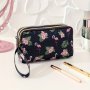 Long Wallet With Tropical And Flamingo Print With 3 Zippers Spacious And Elegant Cosmetic Bag Travel Portable Cosmetic Accessories Organizer Suitable For Women And Women Gifts