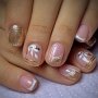 24PCS Set Of Pink Short Square Press-on Nails With White French Tips & Leaf Design - Sparkling Handmade Fake Nails For Women And Girls