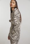 Gathered Jersey Dress - Light Beige & Patterned