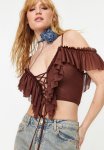 Crop Knitted Peplum Blouse - Brown