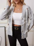 Floral Pattern Button Front Cardigan Long Sleeve V Neck Cardigan For Fall & Winter Women's Clothing