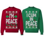 Wild Custom Apparel I Come In Peace Im Peace Couples Matching Set Ugly Christmas Sweater Sweatshirt Mens XL Womens XL Kelly Gree