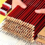 50PCS Hb Pencils With Erasers 0.3MM Lead 2B Grade Wooden Striped Sketching & Drawing Set For Students And Office Use - Red & Bla