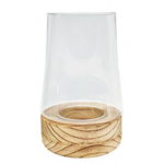 Candle Holder Tapered Cylinder With Wooden Base 28 X 19CM