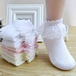 1 4 Pairs Of Girl's Lace Ruffle Frilly Trim Crew Socks Breathable Kids Comfy Dance Princess Socks